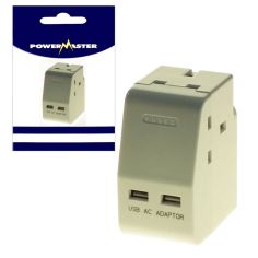 PowerMaster 3 Way Electrical Adaptor With 2 USB Ports