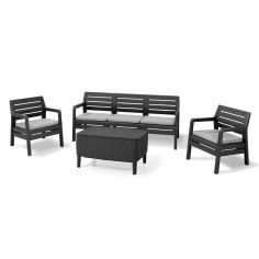 Keter Delano 3 Seater Lounge Set with Salemo Table -  Graphite