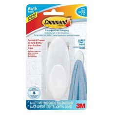 Command™ Hanging Bath Towel Hook - 1 Large White - (5lb) 2.2kg