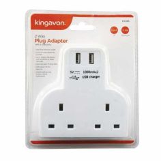 Kingavon 2 Way Plug Adaptor (With 2 USB Ports)