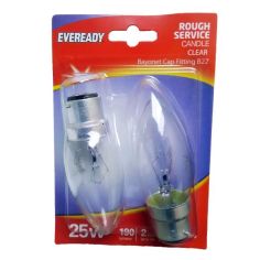 Eveready 25W Incandescent Clear Candle B22/ BC Lightbulb - Pack of 2