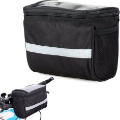 Black Bicycle Handlebar Bag with Reflective Strap - Small