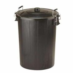 Black Refuse Bin with Lid and Metal Clip Handles - 80L