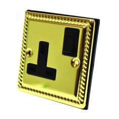 CED 1 Gang 13A Georgian Brass Black Switched Socket