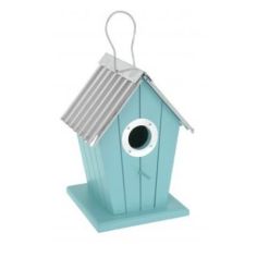 Birdhouse with coloured lacquered wood finish - Blue Finish