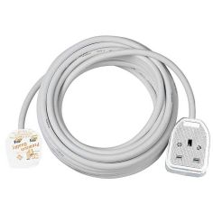 White 3m Extension cable for indoor use - with rubberized 13A socket