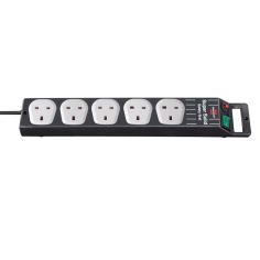 Super-Solid Black 5-Gang Surge Protection 2.5m Extension Lead