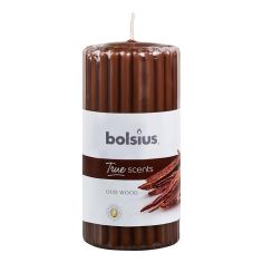 Bolsius Oud Wood Ribbed Pillar Candle