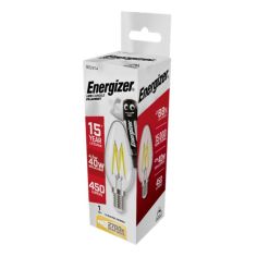 Energizer LED 5W (40W) 470 Lumen E14 Full Glass Filament Candle Lamp Dimmable Warm White