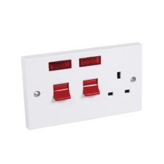 CED 45A DP Double Switch Socket with Neon