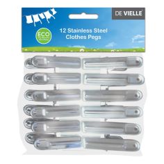De Vielle Stainless Steel Clothes Pegs - Pack of 12