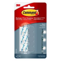 Command™ Hanging Clear Round Cord / Cable Clips - Pack Of 4