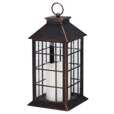 Bronze LED Battery-Operated Lantern - 28cm