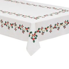 Cotton Christmas Holly Tablecloth 