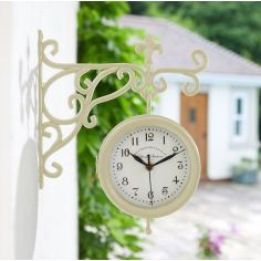 York Station Wall Clock & Thermometer 5.5in - Cream