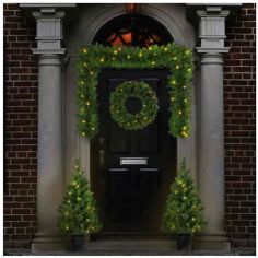 Pre-Lit Christmas Door Set Tree, Wreath & Garland