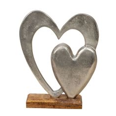 Double Heart Decoration on a Wooden Base
