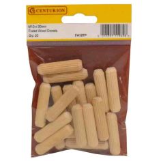 M10 x 40mm Fluted Wooden Dowel (Pack of 20)