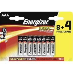 Energizer Max alkaline AAA Batteries 8+4 Free (Pack of 12)