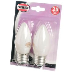 Eveready Incandescent Rough Service Opal (White) 25W Screw Cap Fitting E27/ ES Candle Bulb - 2 Pack