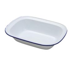Falcon Oblong Enamel White / Blue Pie Dish - 32cm