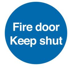 Blue PVC Scripted Fire Door Keep Shut Sign - 100mmx100mm