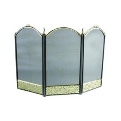 Inglenook 3 Panel Black & Brass Filigree Firescreen