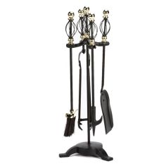 Inglenook Black & Brass Scroll Top Five Piece Companion Set