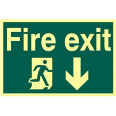 Fire exit running man arrow down - Self Adhesive Sign (300 x 200mm)