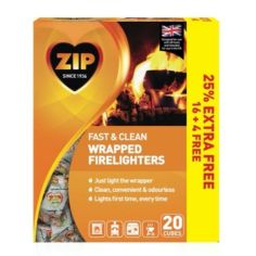 Zip Fast & Clean Wrapped Firelighters - Pack of 16 + 25% Free