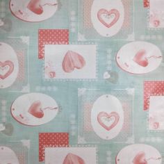 Green & Red Heart Design Table Cloth / Oilcloth