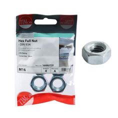 Timco M16 CR3 Zinc Plated Full Hex Nuts - Pack Of 4