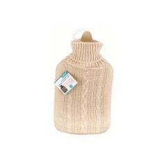 Hot Water Bottle With Cream Aran Knit Cover