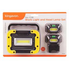 Kingavon 3pc Cob Work Light & Head Lamp Set