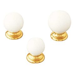 30mm White Knob With Gold Support Rim (Each)