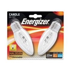 Energizer 20W Halogen Clear Candle E27 Lightbulb - Pack Of 2