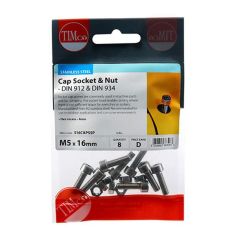 Socket Screws & Hex Nuts - Cap - Stainless Steel M5 x 16 Bolts - Pack of 8