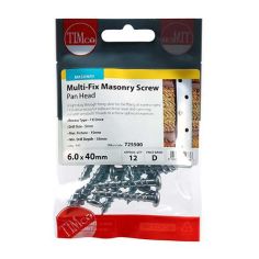 Multi-Fix Masonry Screws - TX - Pan - Zinc 6.0 x 40 - Pack of 12