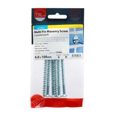 Multi-Fix Masonry Screws - TX - Countersunk - Zinc 6.0 x 100 - Pack of 6