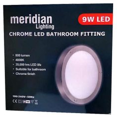 Meridian 9W Round Chrome LED Bathroom Fitting Bulkhead (inc. lamp)