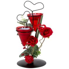 Metal Decoration Heart with Red Roses Tealight Holder