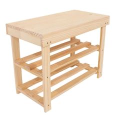 Natural Wood Solid Pine Shoe Bench with Solid Top 