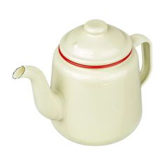 Nimbus Enamel Teapot 14cm Cream With Red Trim
