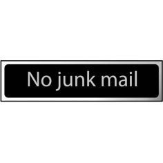 Self-Adhesive Chrome / Black No Junk Mail Sign - 200 x 50mm
