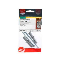 Coach Screw & Nylon Plugs - Zinc 6.0 x 80 (2 Pieces)