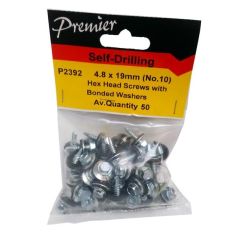 Premier Hex Head Screws with Washers - 4.8 x 19mm (No.10) - Pack Of 50