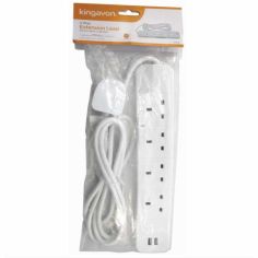 Kingavon 4 Way Extension Lead With 2m Cable & 2 USB Ports