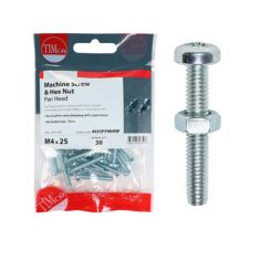 Timco M4 x 25 Zinc Pan PZ Machine Screw & Nut - Pack Of 30