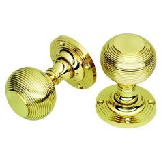 Polished Brass Queen Ann Reeded (Half Sprung) Mortice Door Knob Furniture