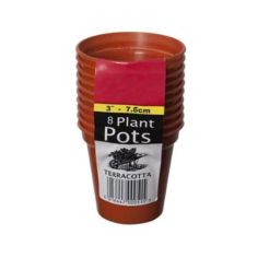 Kingfisher 3" Plastic Terracotta Plant Pots - Pack Of 8